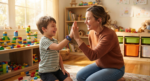 Parent and child celebrating with a high five